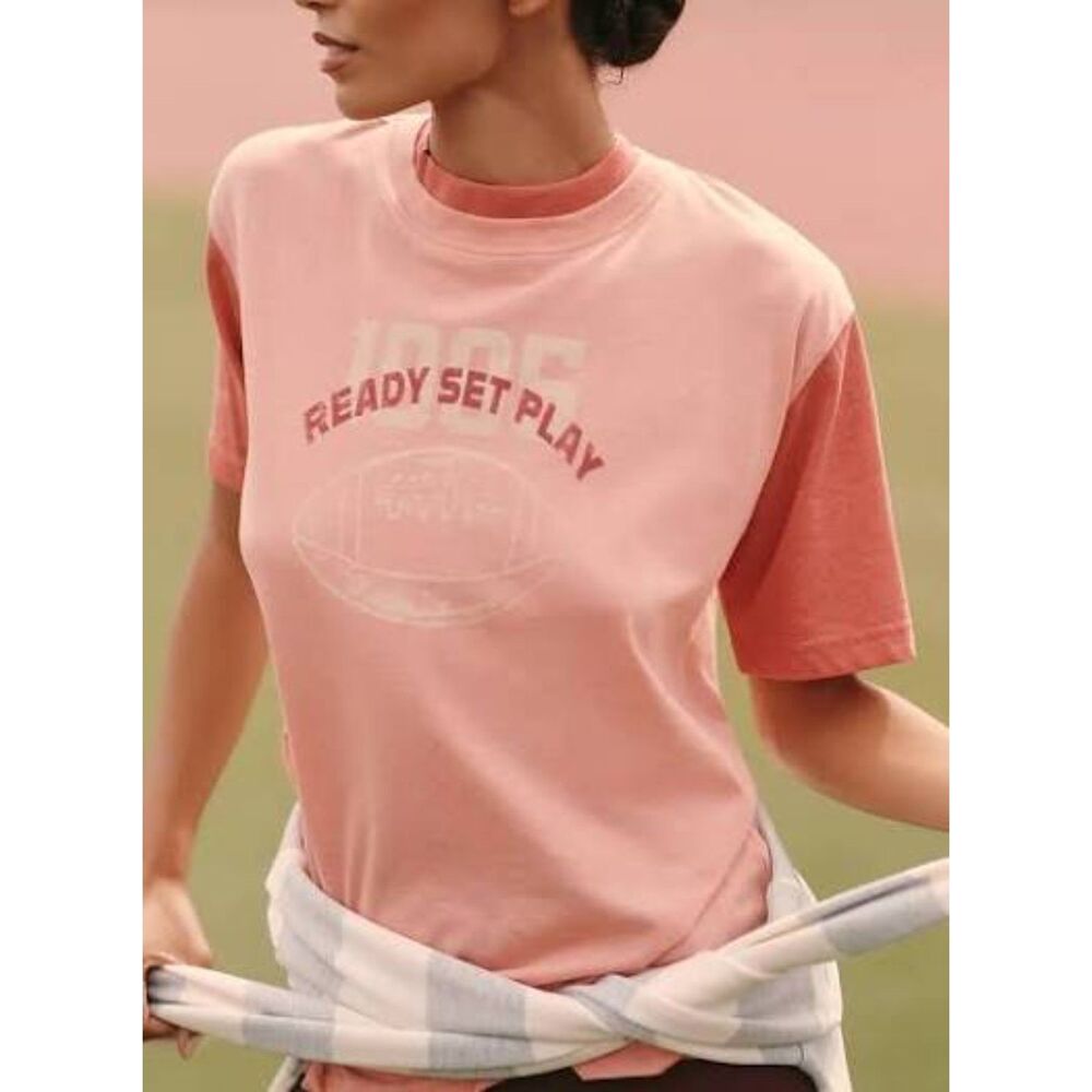 Anthropologie Daily Practice Runner Cotton Blend Tee Pink SZ XS Summer Top NWT